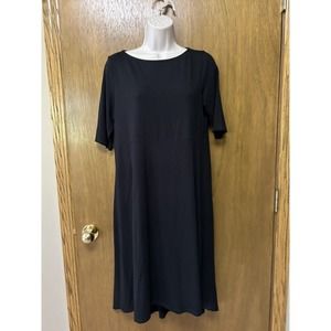 EILEEN FISHER sz S Jersey MIDI Dress High-Low Hem Viscose Spandex SYSTEM BLK F23